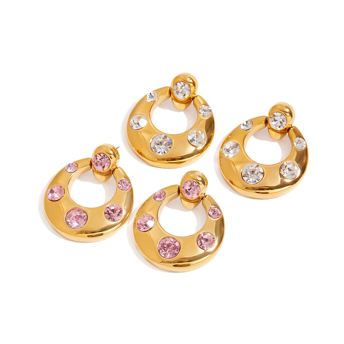 Elegant Geometric Round Cubic Zirconia Plated Stainless Steel Titanium Steel Post Earrings for Women