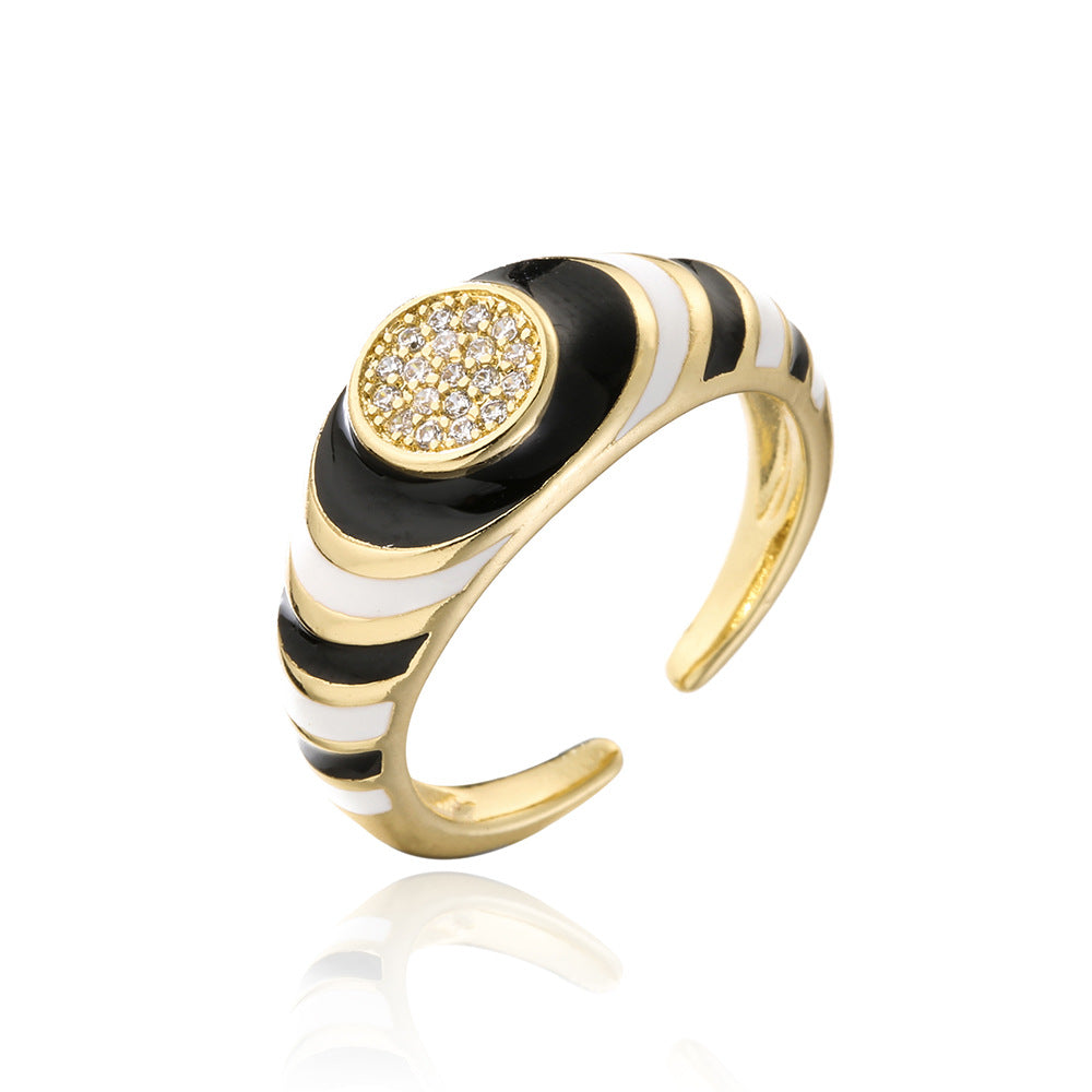 Vintage-Inspired Geometric Open Ring for Women Made of Copper with 18K Gold Plating and Cubic Zirconia Inlay