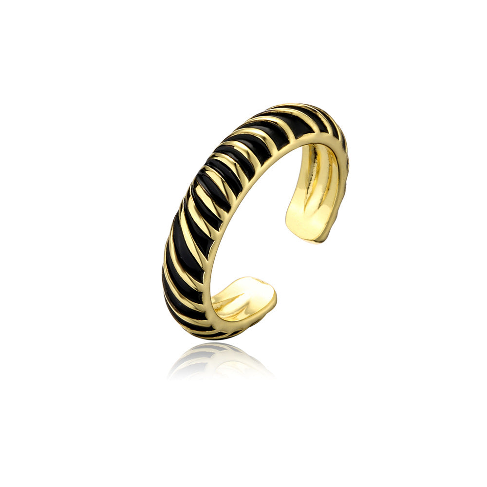 Geometric Drip Oil Gold Plated Brass Ring for Women