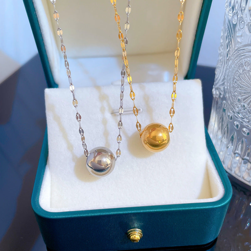 Minimalist Titanium Steel Geometric Lucky Bead Pendant Necklace for Women with Gold Plating and Locket Chain Style