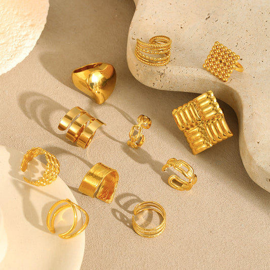 Anello Minimalista Geometrico in Acciaio al Titanio con Placcatura in Oro 18K Lusso Leggero Fascia Aperta Regolabile da Donna
