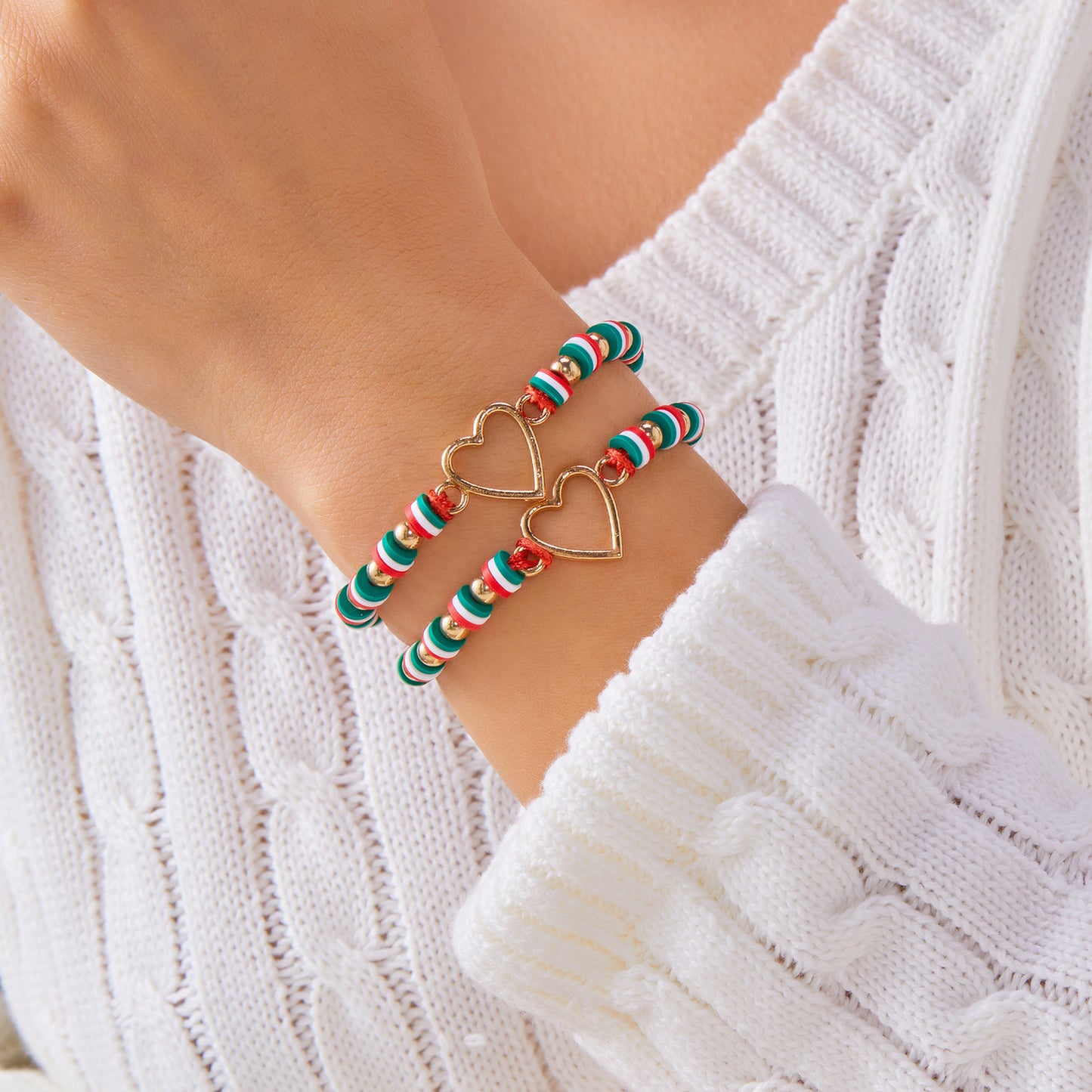 Juego de pulseras de abalorios con diseño navideño y dije de Papá Noel, pulseras de abalorios de aleación con acabado galvanizado para regalar en fiestas