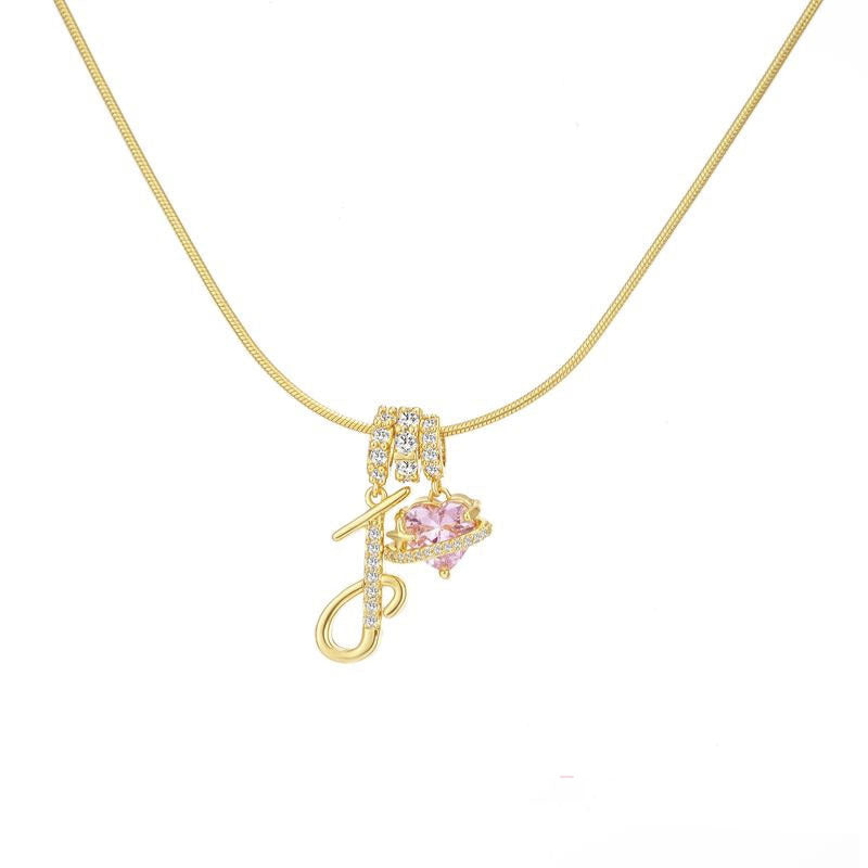 Sweet 22K Gold Plated Letter Titanium Steel Pendant Brass Cable Chain Necklace Unisex