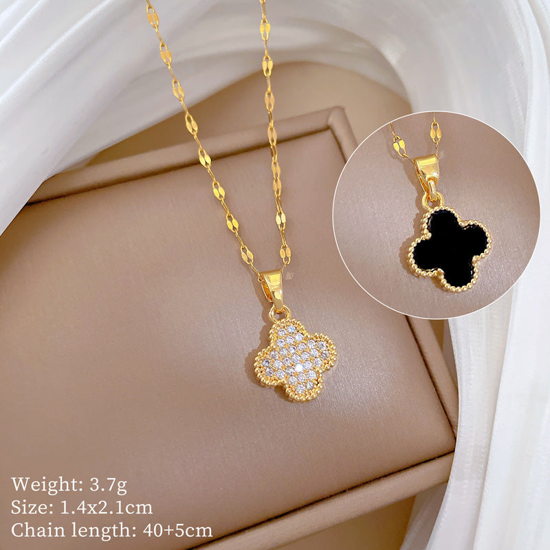 Sweet Full Paved Cubic Zirconia Geometric Titanium Steel Necklace for Women