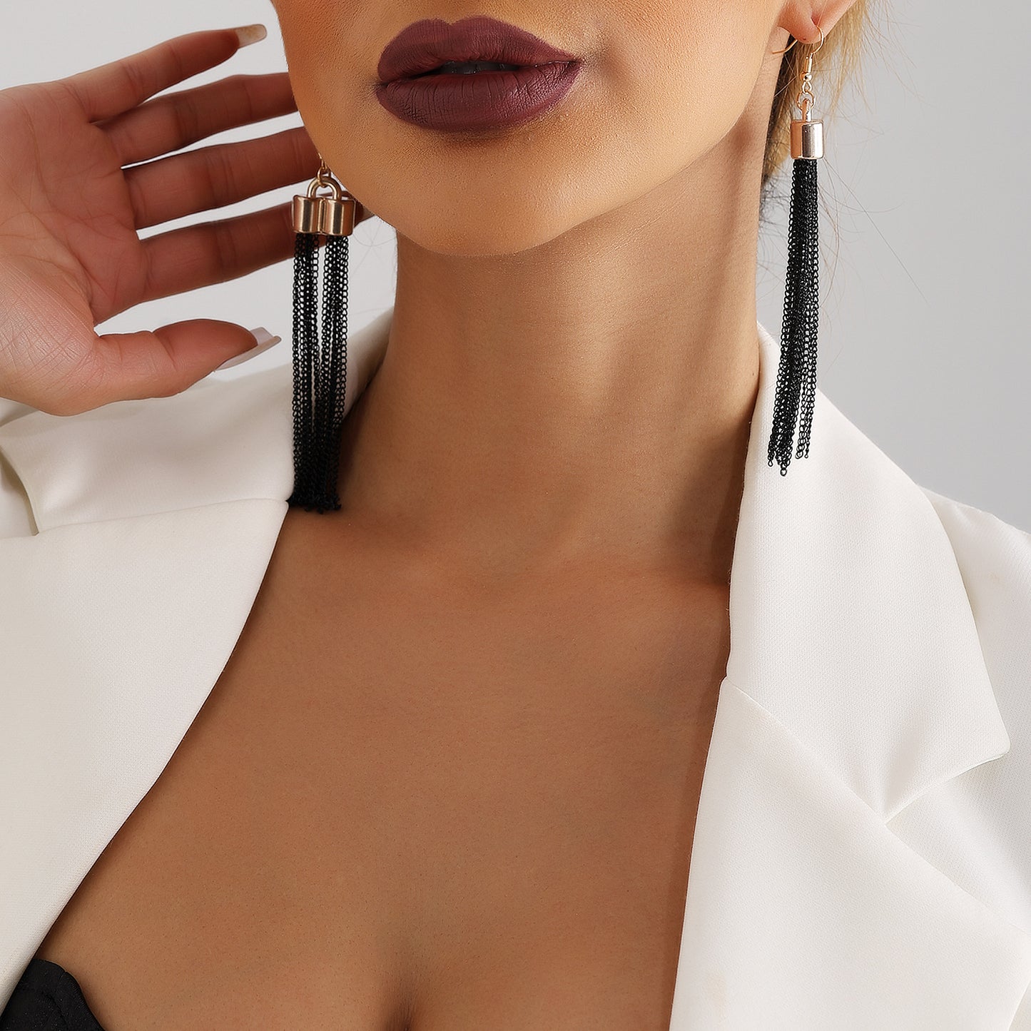 Geometric Tassel Long Dangle Earrings for Women with Metal Plated Finish in Fashion-Forward Minimalist Style