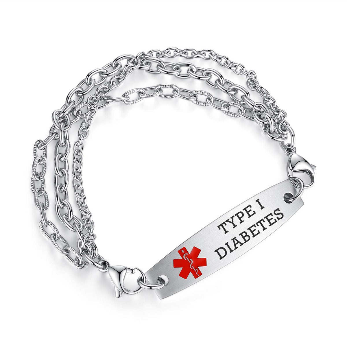 Adjustable Medical ID Bracelet with Engraving Option Stainless Steel Curved Tag Snake Chain for Men and Women