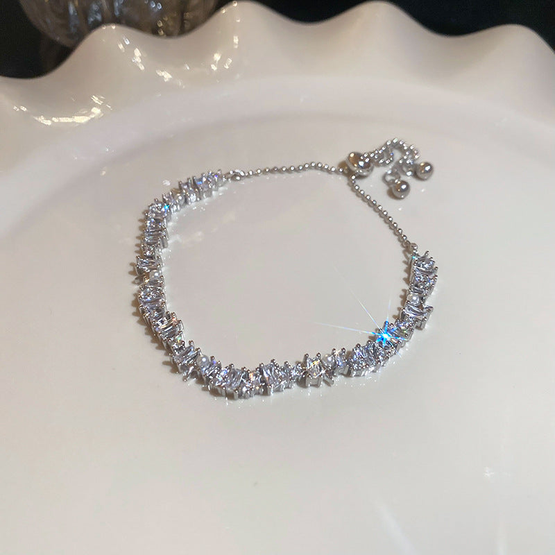 Pulsera minimalista geométrica de perlas con incrustaciones de circonitas para mujer, accesorio de moda ajustable