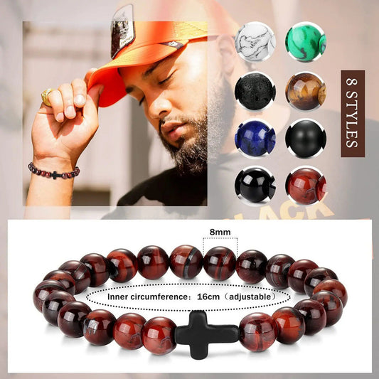 Minimalist Geometric Tiger Eye Turquoise Obsidian Beaded Bracelet Unisex Handmade Jewelry
