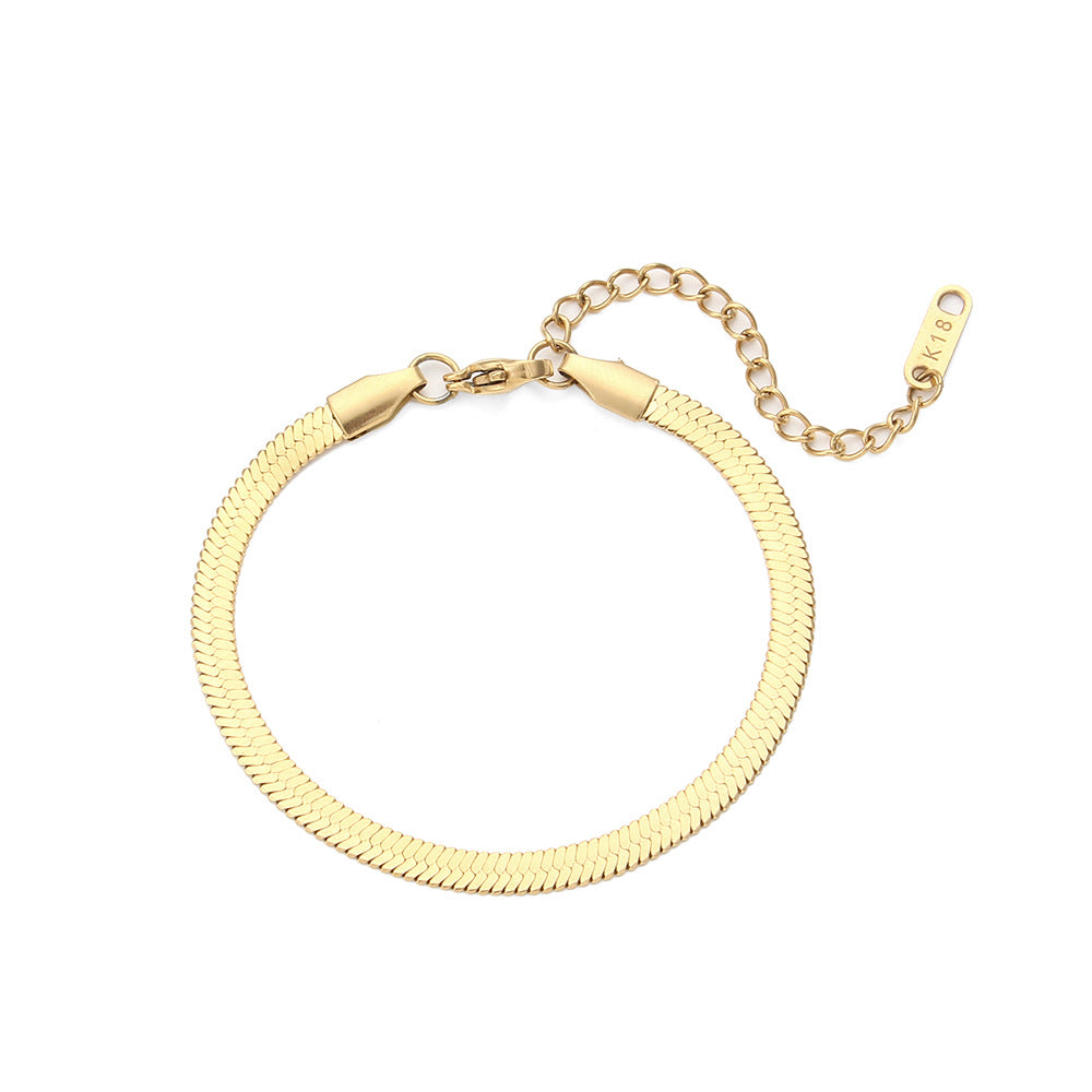 Minimalist Geometric Stainless Steel Plated 18K Gold Anklet and Bracelet Set for Women