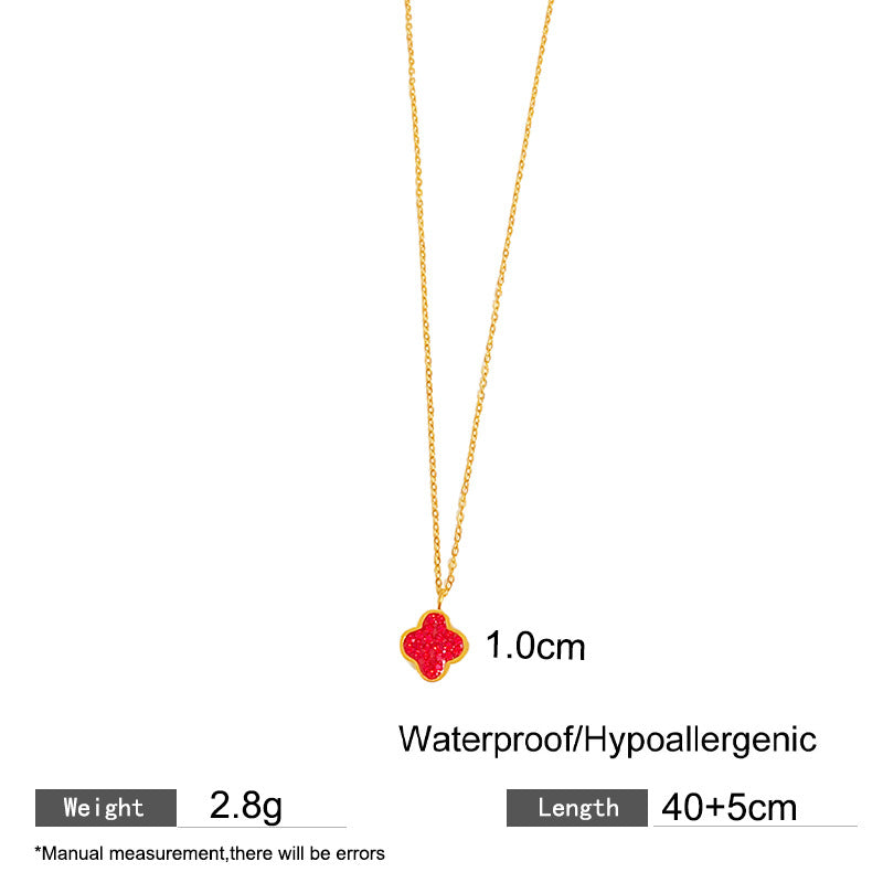 Elegant Micro-Set Cubic Zirconia Red Geometric Titanium Steel Necklace for Unisex
