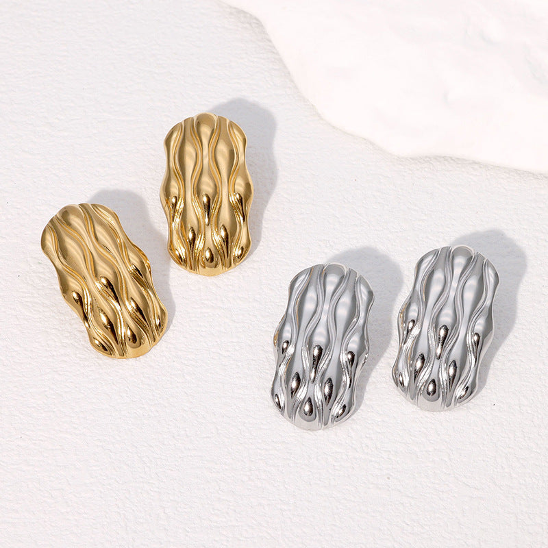 Minimalist Geometric Stainless Steel Earrings with Plated Finish for Women, Modern and Elegant Cold-Tone Fashion Ear Studs