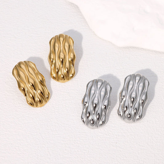 Pendientes minimalistas de acero inoxidable geométricos con acabado chapado para mujer, aretes de moda modernos y elegantes en tono frío