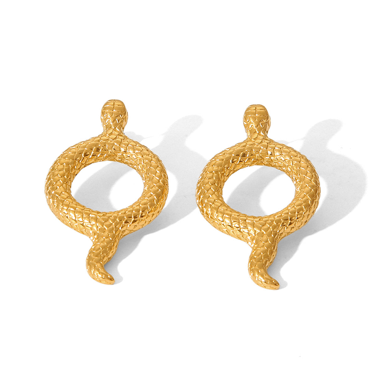 Orecchini a perno in acciaio inossidabile a forma di serpente stile Ins con placcatura in oro 18K, ipoallergenici in acciaio al titanio