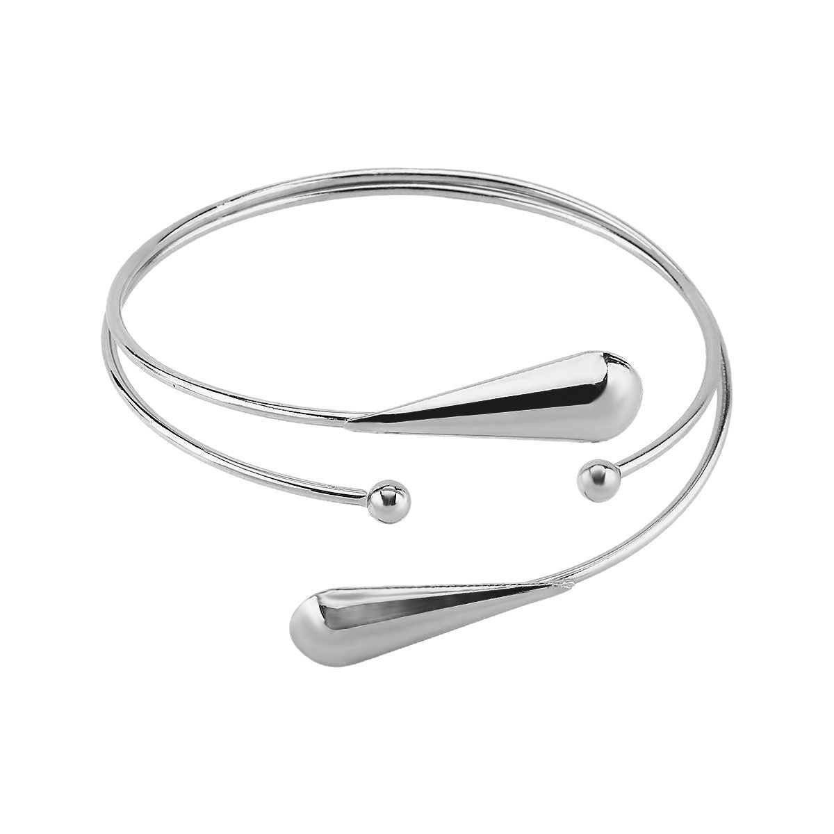 Bracciale Rigido Aperto Geometrico Minimalista con Accenti a Goccia in Ferro Elettroplaccato