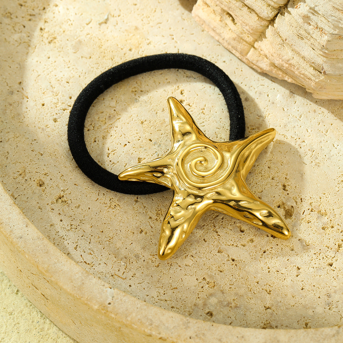 Vintage-Inspired Bow and Starfish-Shaped Stainless Steel Hair Tie with 18K Gold Plating for Women