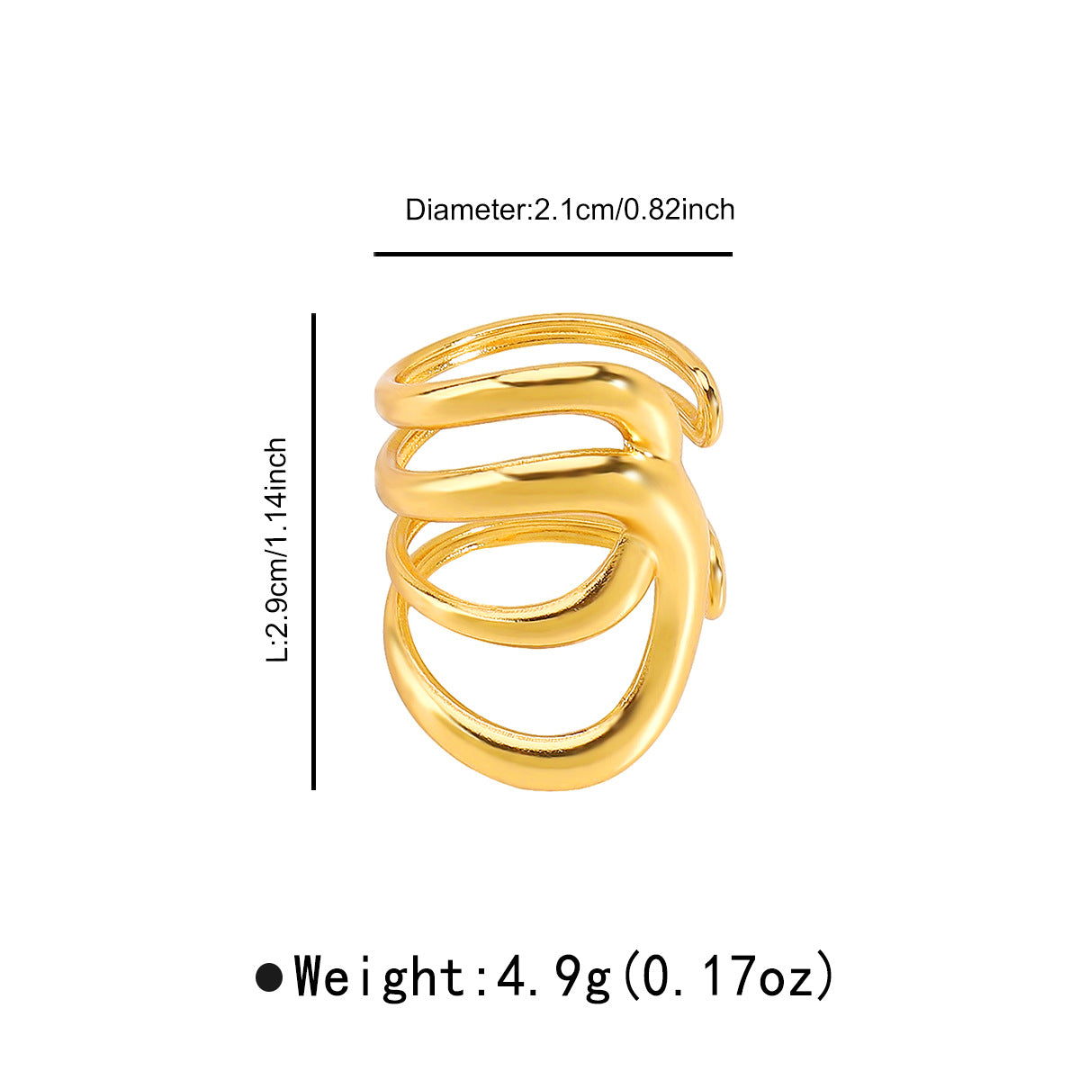 Anillo ancho multicapa geométrico irregular de inspiración vintage de acero inoxidable con acabado chapado para mujer