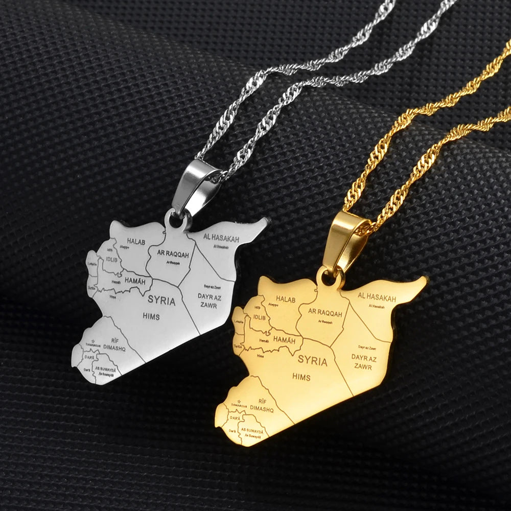 Minimalist Map City Pendant Necklace for Unisex in Stainless Steel with Titanium Steel Charm and Electroplated Finish