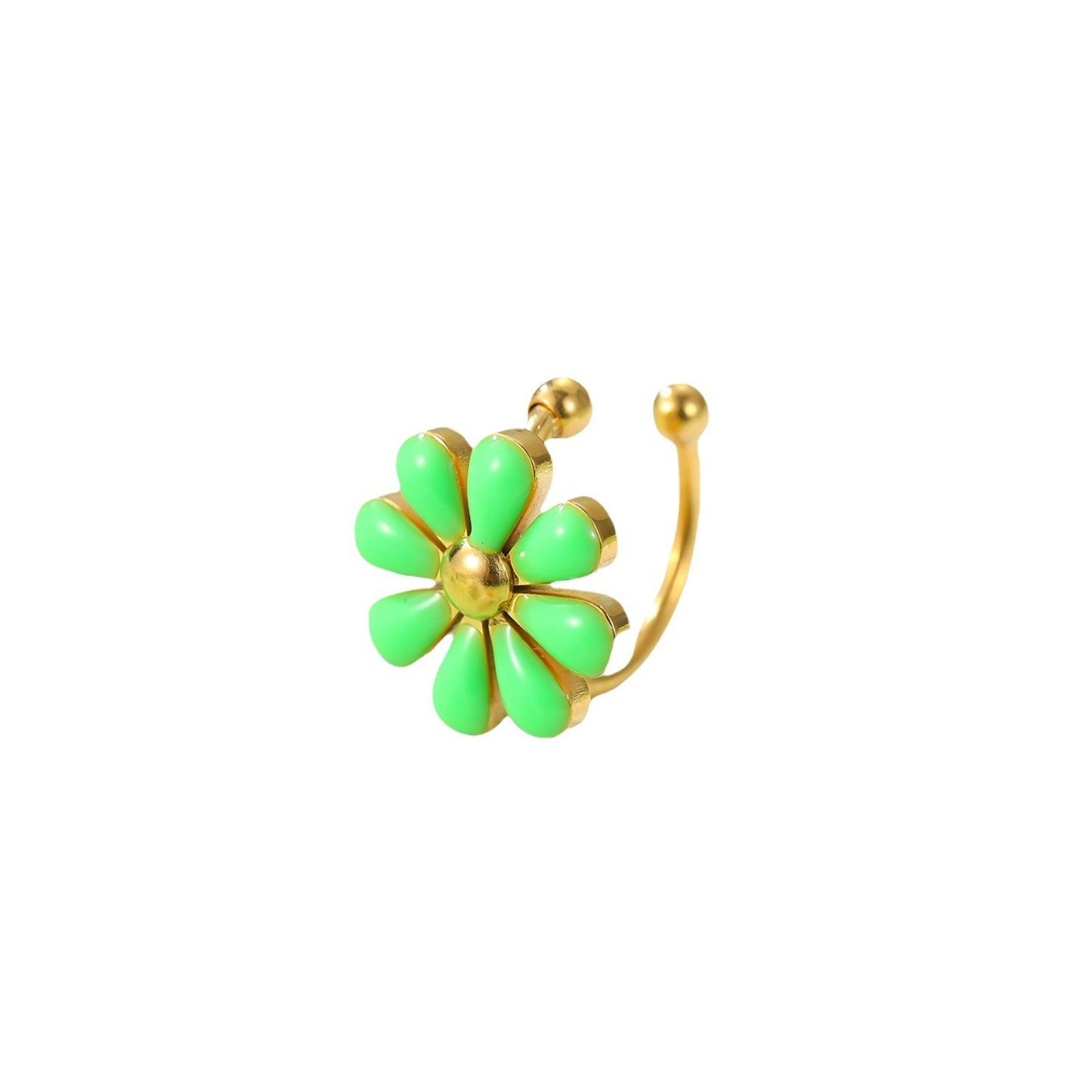 Minimalist Daisy Enamel Titanium Steel Bracelet Set with Matching Flower Ring for Women