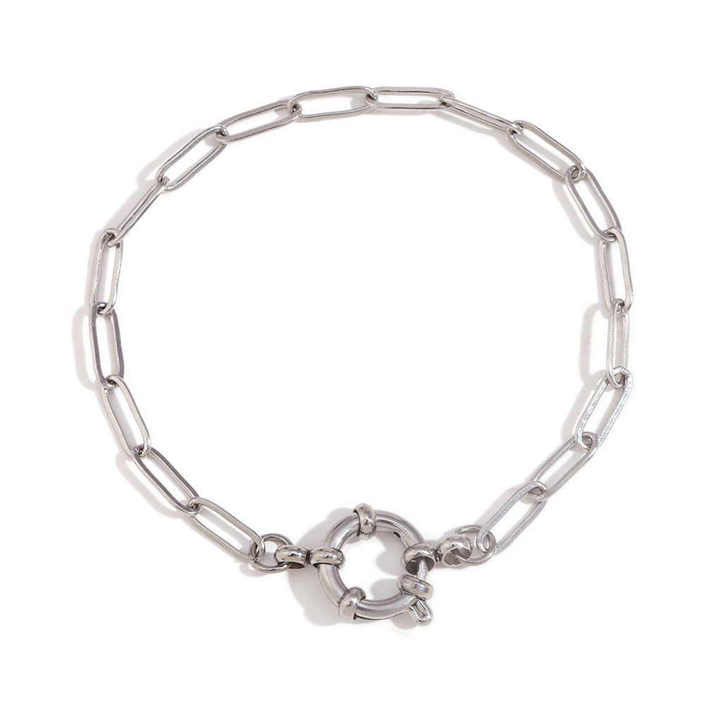Minimalist Geometric Stainless Steel Plated 18K Gold Blade Chain Bracelet with Spring Clip Closure