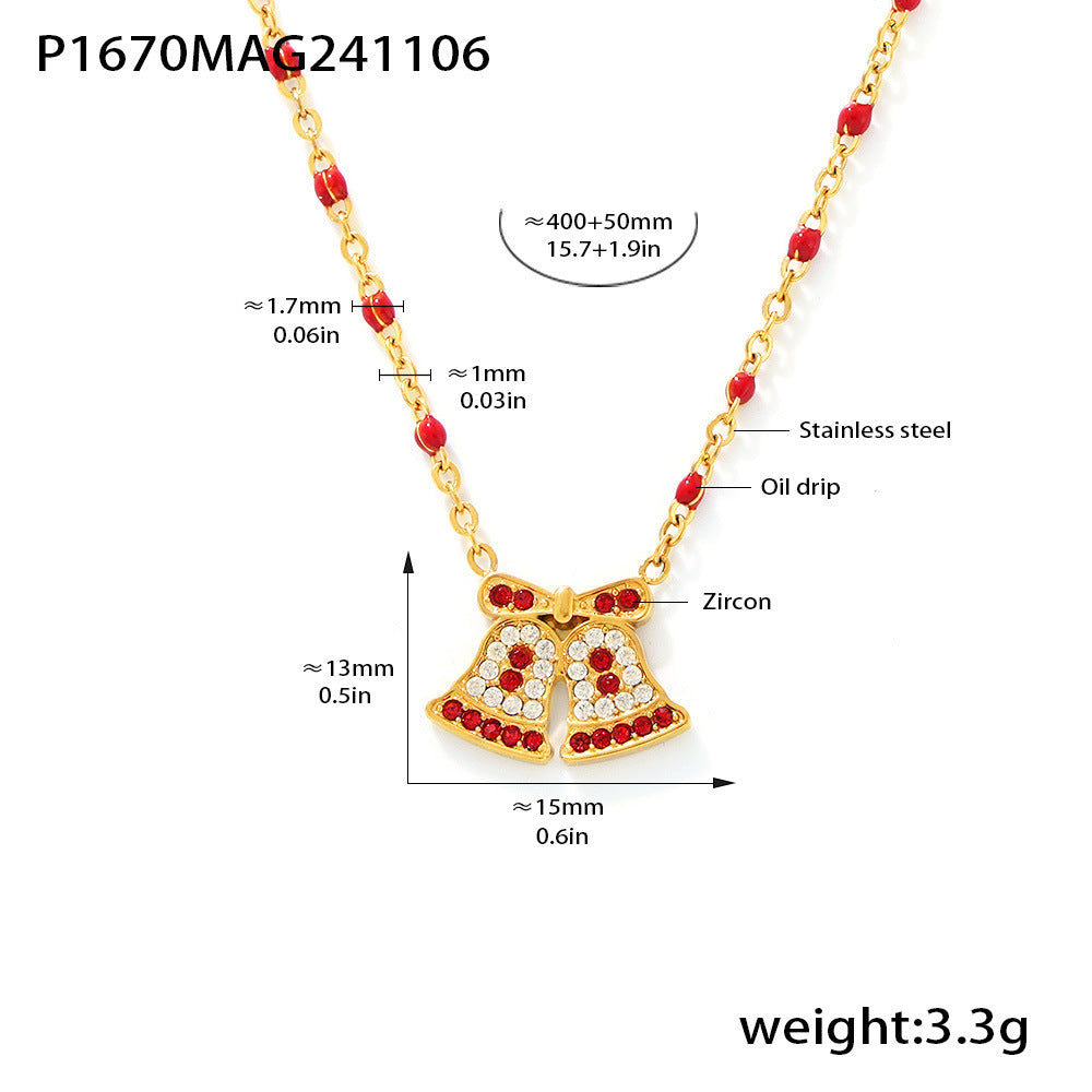 Conjunto de collar y pendientes de acero inoxidable con forma de noria, con baño de oro de 18 quilates, esmalte de colores e incrustaciones de circonitas para mujer