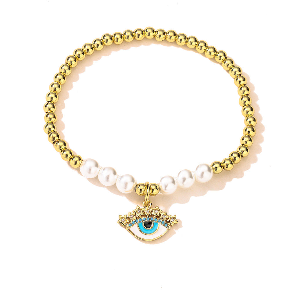 Minimalist Geometric Evil Eye Bracelet for Women with Copper Base Plated in 18K Gold and Enamel-Set Zirconia