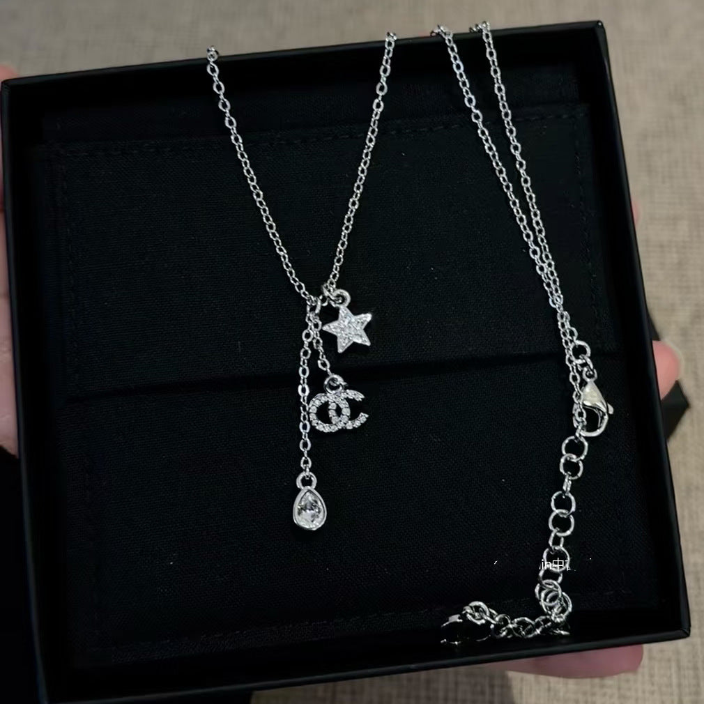 Sweet Gold Plated Brass Star Letter Teardrop Necklace for Women