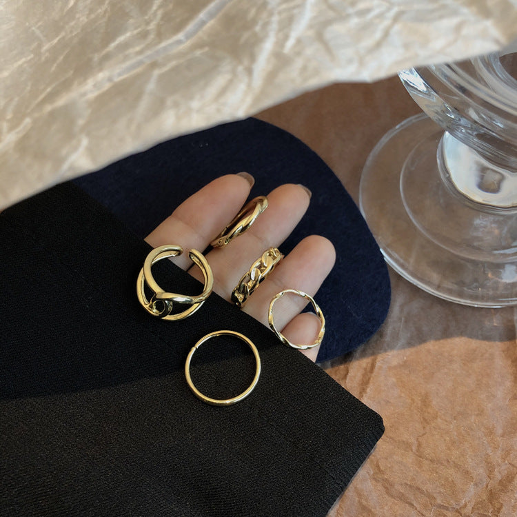 Minimalist Geometric Round Plated Alloy Ring Set for Women