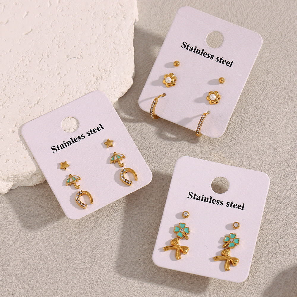 Pendientes Minimalistas Geométricos de Acero Inoxidable con Baño de Oro de 18K, Dijes de Estrella y Paraguas, y Diseño de Aro