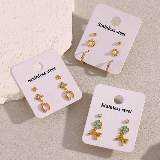 Orecchini Minimalisti Geometrici in Acciaio Inossidabile Placcati Oro 18K con Ciondoli a Stella e Ombrello e Design a Cerchio
