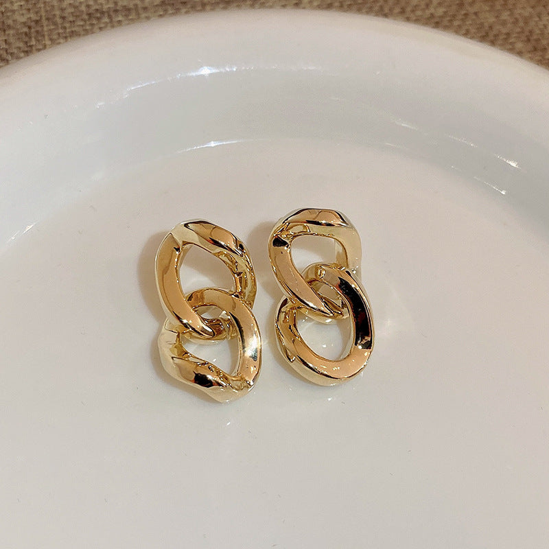 Orecchini da Donna a Cerchio Geometrico in Metallo e a Perno a Cuore, Stile Vintage con Finitura Placcata