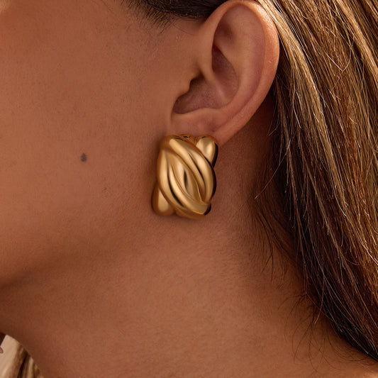 Minimalist Geometric Stainless Steel Earrings with Irregular Square Texture and 18K Gold Plating