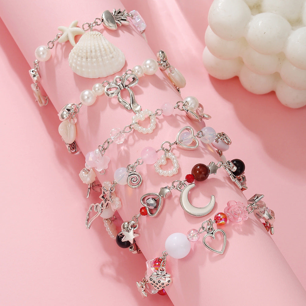 Sweet Streetwear Moon Heart Geometric Alloy Pearl Bracelet
