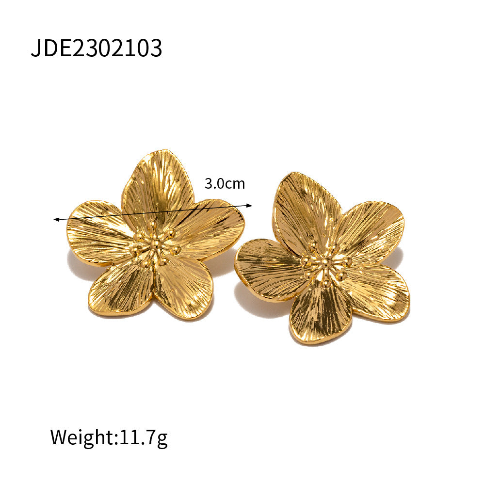 18K Gold Plated Geometric Round Stainless Steel Stud Earrings for Women