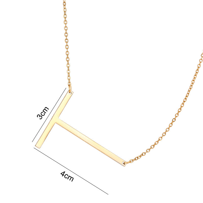 Collar Minimalista con Dije de Letra Chapado en Acero de Titanio para Mujer con Cadena de Eslabones Ajustable