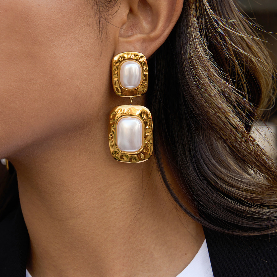 Orecchini da donna di lusso geometrici a rombo in acciaio al titanio con placcatura in oro PVD sottovuoto