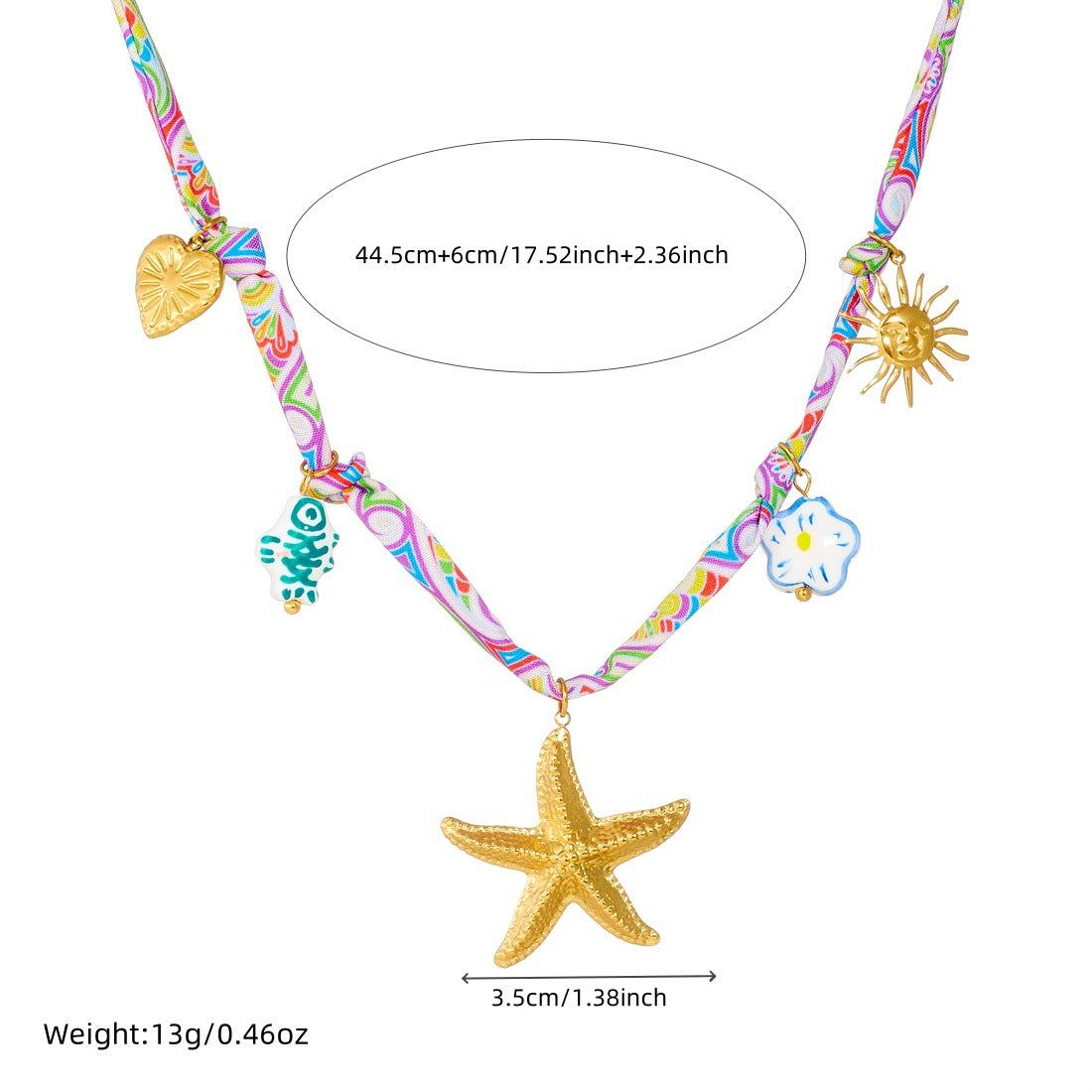 Elegant Gold Plated Stainless Steel Star and Animal Pendant Necklace with Ceramic Fish and Sunflower Charms