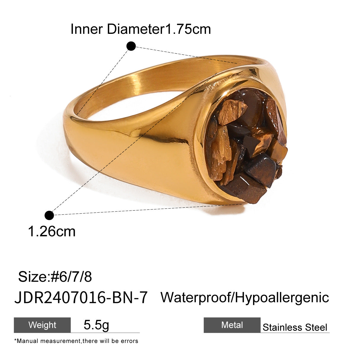 Geometric Stainless Steel Tiger Eye Ring with Plating Finish for Men and Women