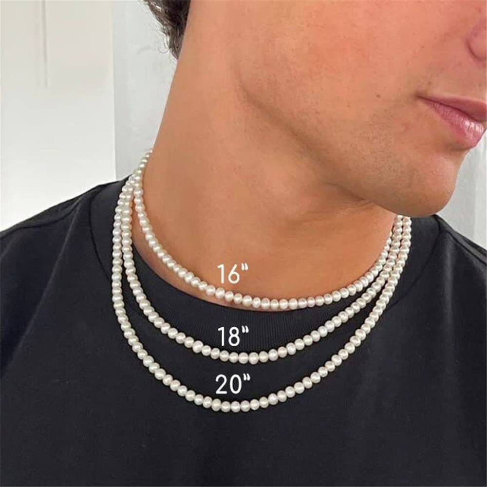 Men's Round Geometric Stainless Steel Pearl Necklace with Alloy Pendant on Cable Chain