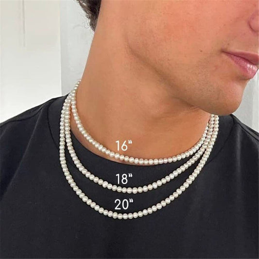 Men's Round Geometric Stainless Steel Pearl Necklace with Alloy Pendant on Cable Chain