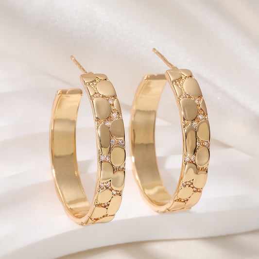 Vintage Geometric Brass Gold Plated Hoop Earrings with Cubic Zirconia for Women