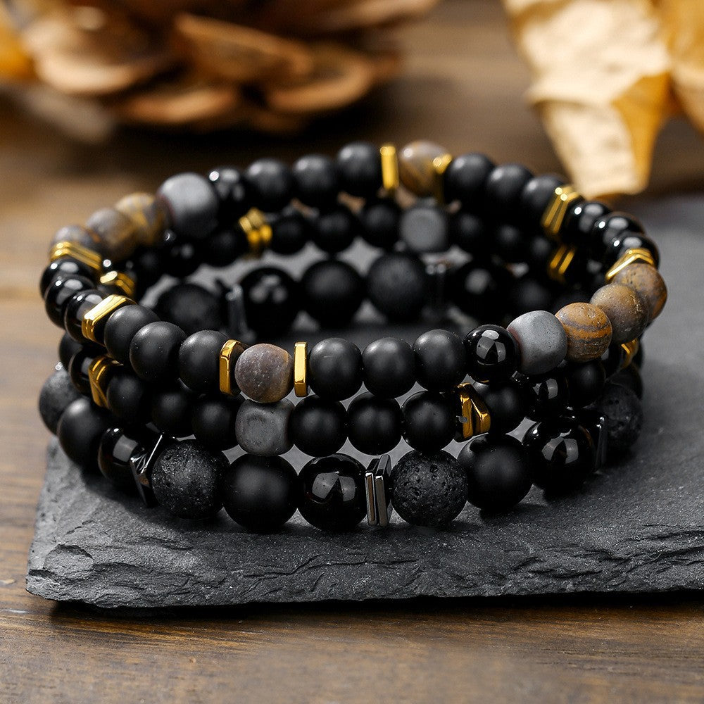 Hip-hop Geometric Brass Beaded Bracelet Set for Men and Women