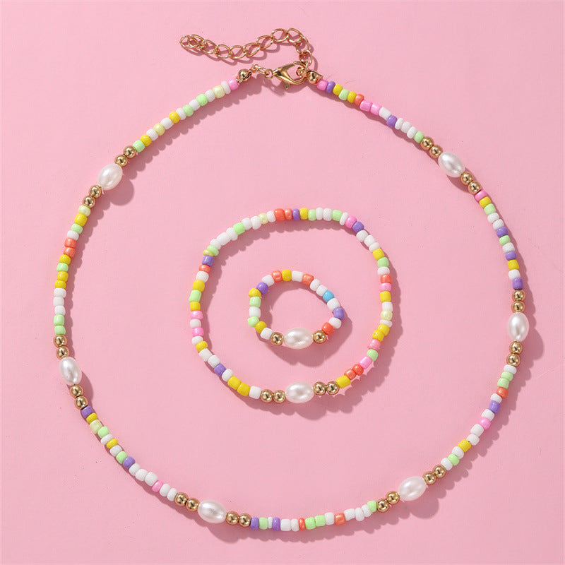 Minimalist Butterfly Pendant Necklace Set for Kids with Resin Beads and Alloy Charm on Ball Chain