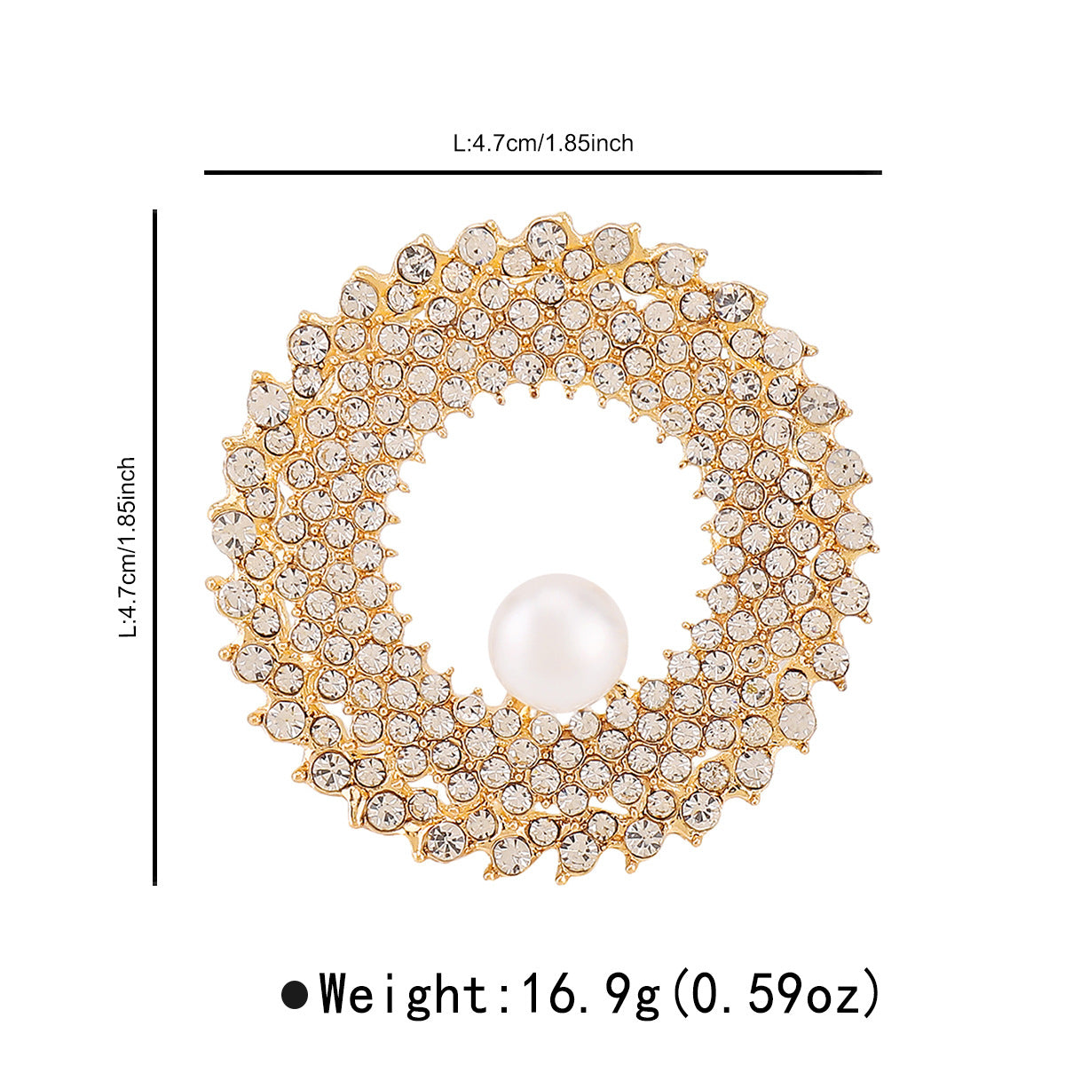 Elegante broche de lujo con incrustaciones de pedrería y detalles de perlas de imitación en base de aleación. Accesorio de moda en forma de pluma para mujer.