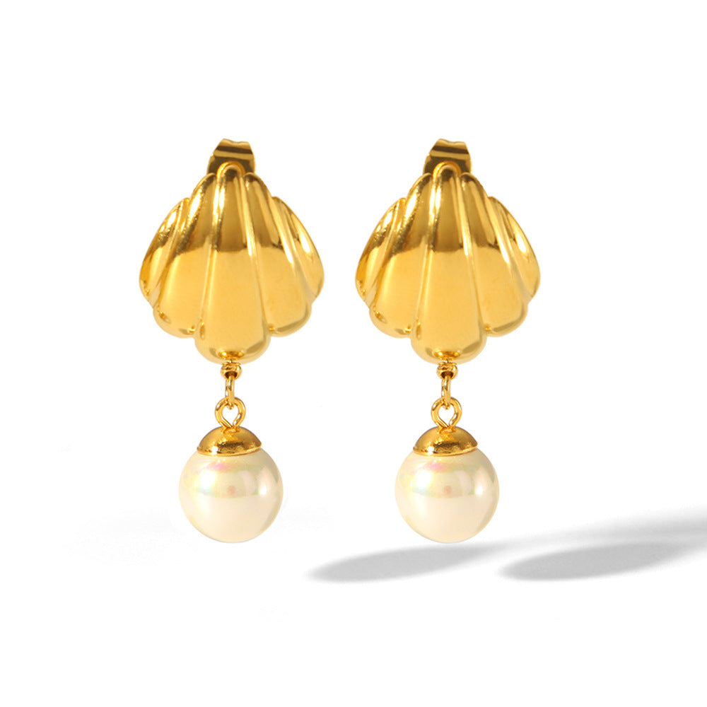 Minimalist Seashell-Shaped Titanium Steel Stud Earrings with 18K Gold Plating for Women