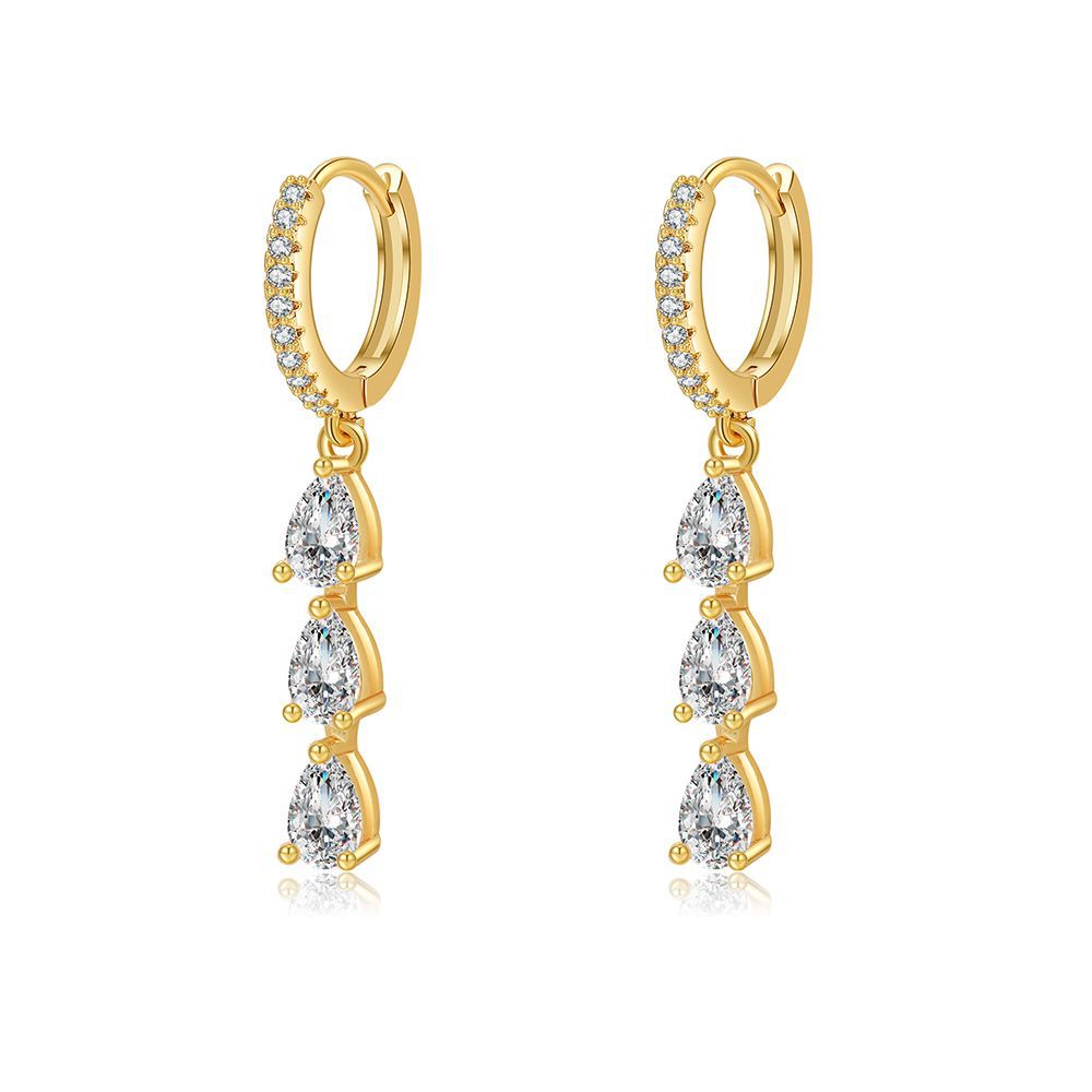 Geometric Teardrop Round Brass Gold Plated Cubic Zirconia Earrings for Women