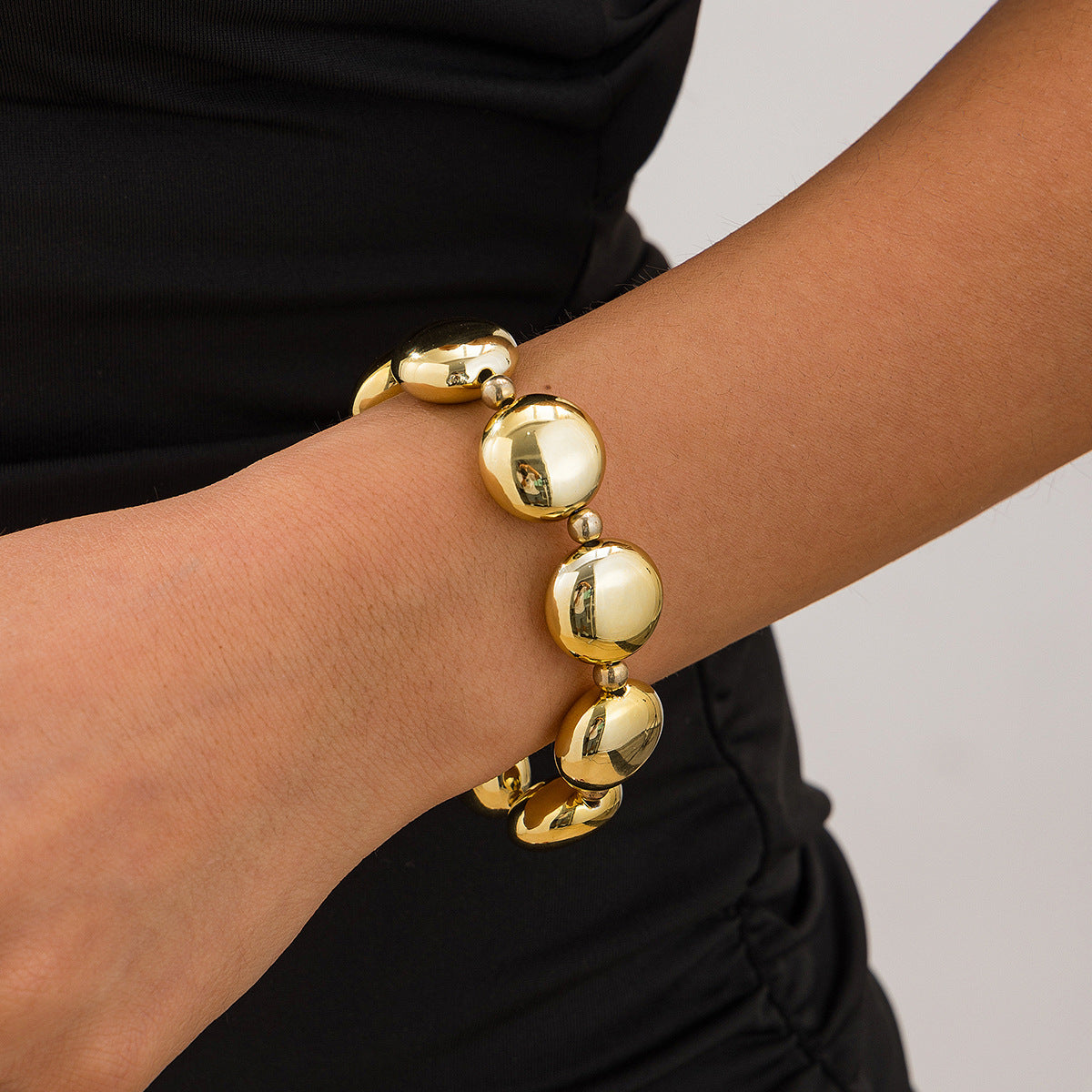 Punk Geometric Round Bead Plated Resin Necklace Set with Brass Pendant for Women