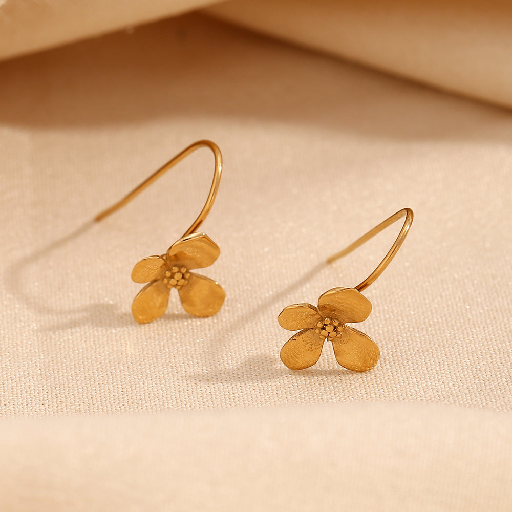 Orecchini alla moda in acciaio inossidabile con motivo floreale placcati oro 18 carati da donna