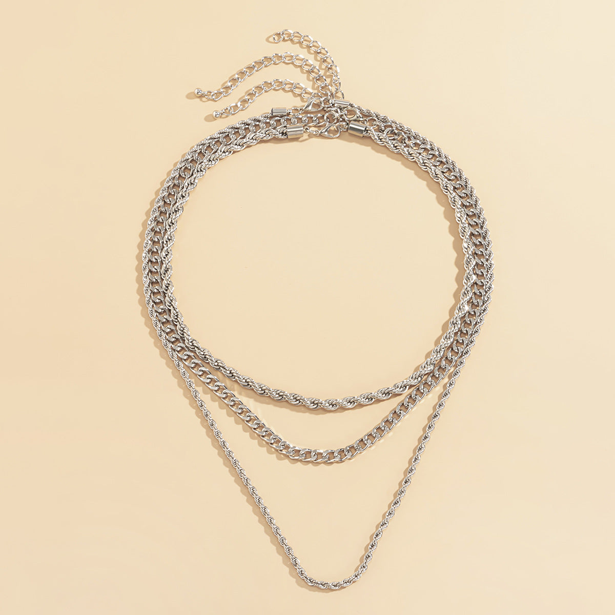 Hip-hop Punk Minimalist Geometric Round Alloy Plated Multi-layer Curb Chain Necklace for Women