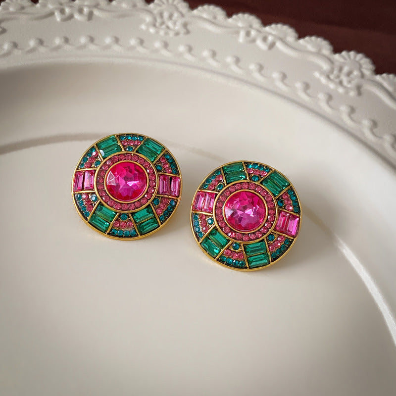 Orecchini a perno geometrici vintage in lega con intarsio di strass per donna