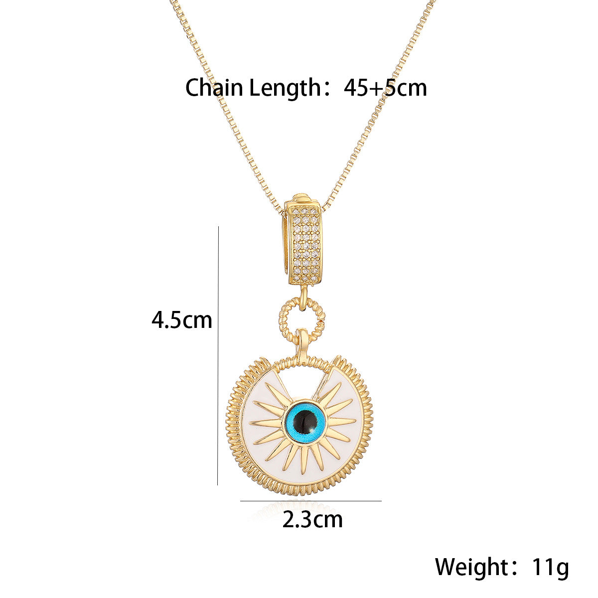 Vintage Geometric Gold Plated Brass Drip Oil Cubic Zirconia Evil Eye Pendant Necklace for Women